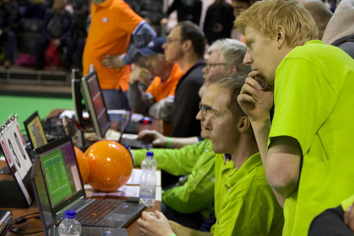 At the desk during match